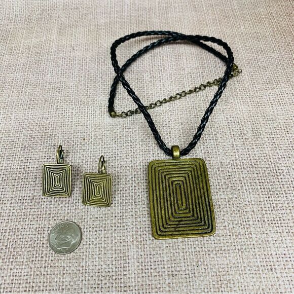 Brass Geometric Necklace Earrings Set - Picture 1 of 2